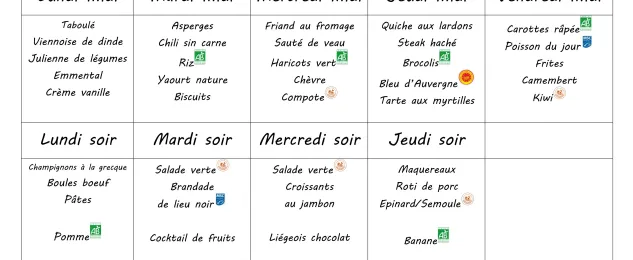 Menu du 23 au 27 février 2026
