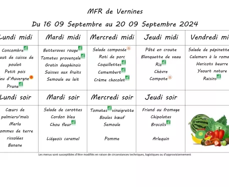 Menu du 16 au 20 septembre