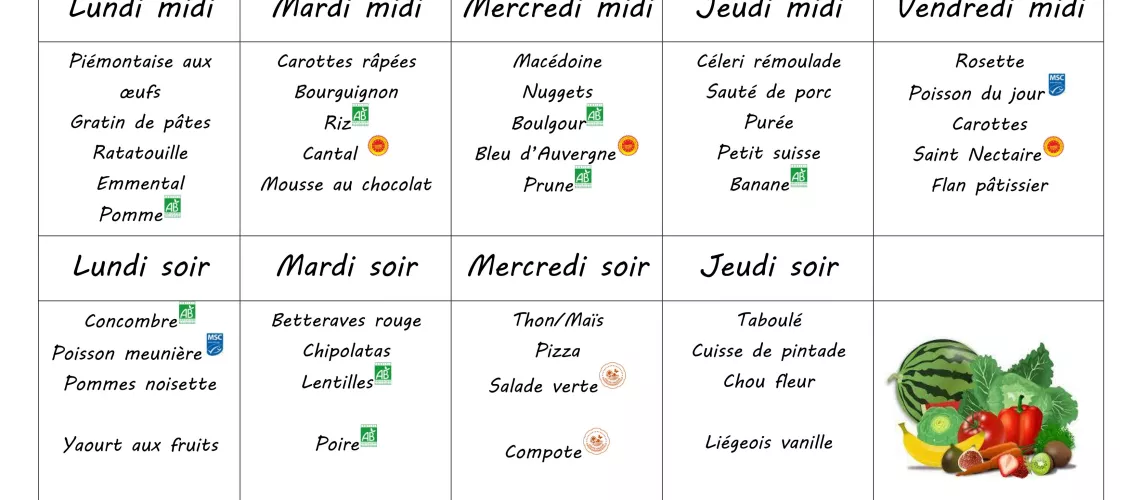 Menu du 23 au 27 septembre 2024