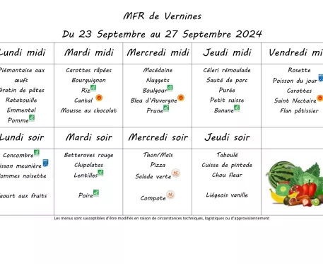 Menu du 23 au 27 septembre 2024