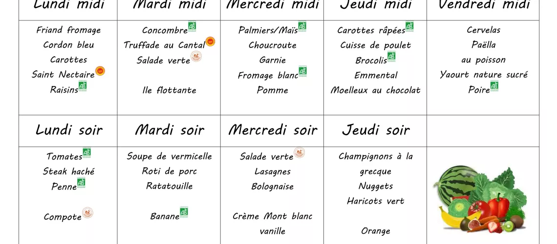 Menu du 7 au 11 octobre 2024