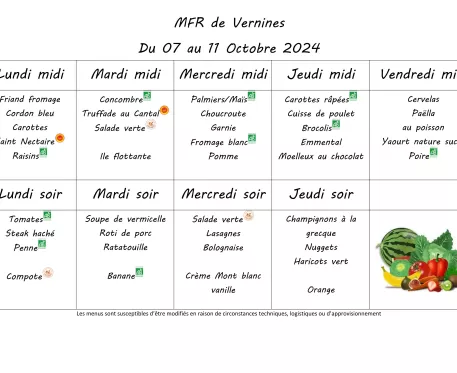 Menu du 7 au 11 octobre 2024