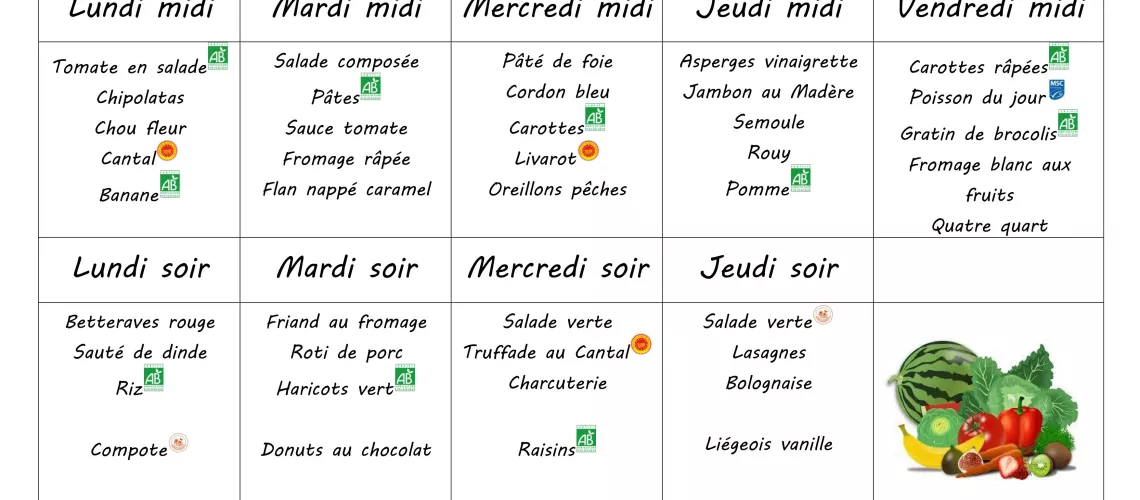 Menu du 14 au 18 octobre 2024