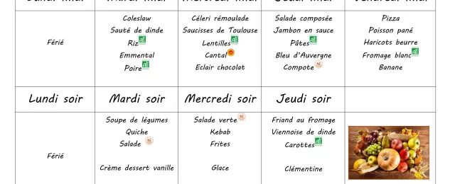 Menu du 12 au 15 novembre 2024