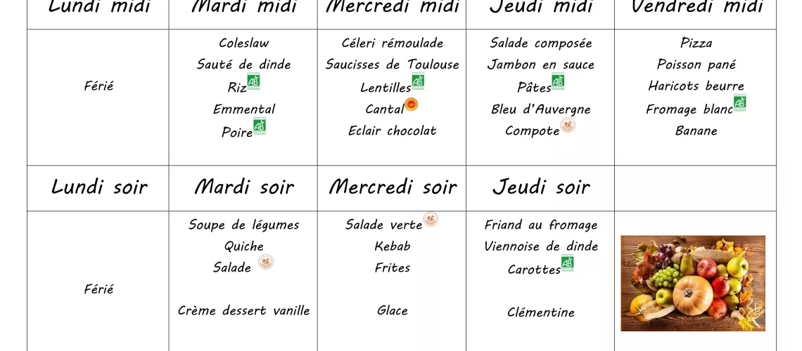 Menu du 12 au 15 novembre 2024