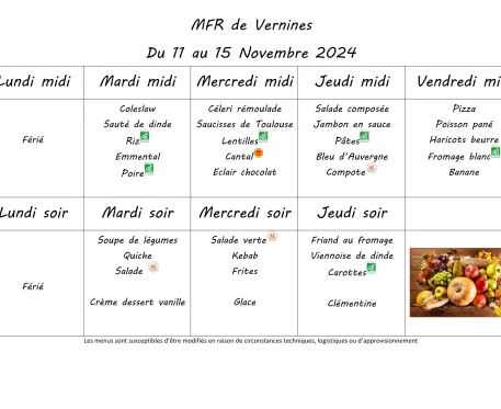 Menu du 12 au 15 novembre 2024